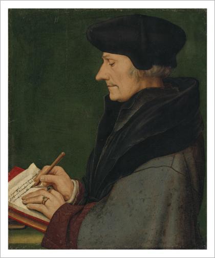 Kunstdruck; Hans Holbein d.J. -  Bildnis des schreibenden Erasmus von Rotterdam, 1523; 40 x 34; Kunstmuseum Basel #34