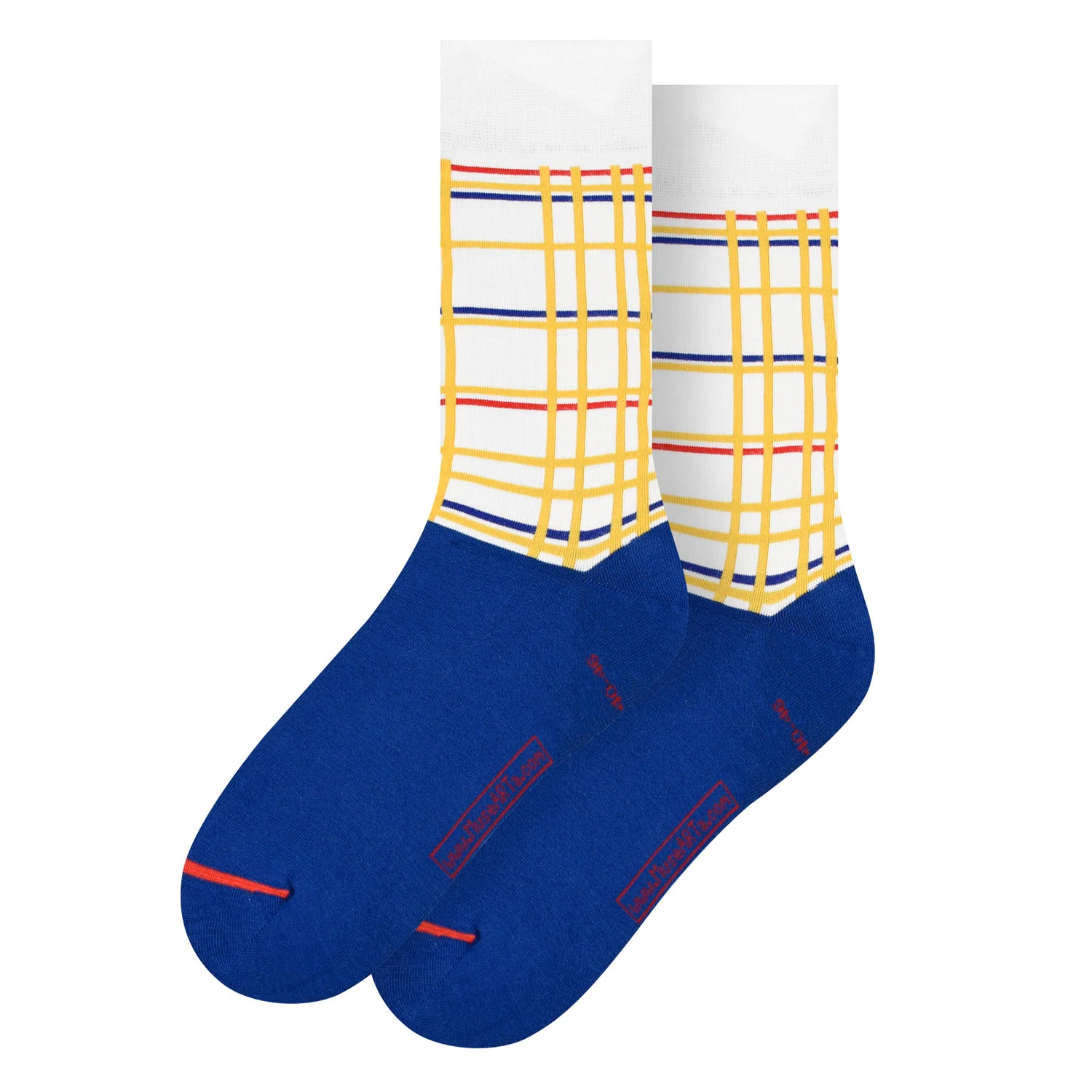Socken; Piet Mondrian - New York City I; Baumwolle (78%), Polyamid (20%), Elastan (2%); blau, gelb, rot, weiss; 36-40; MuseARTa