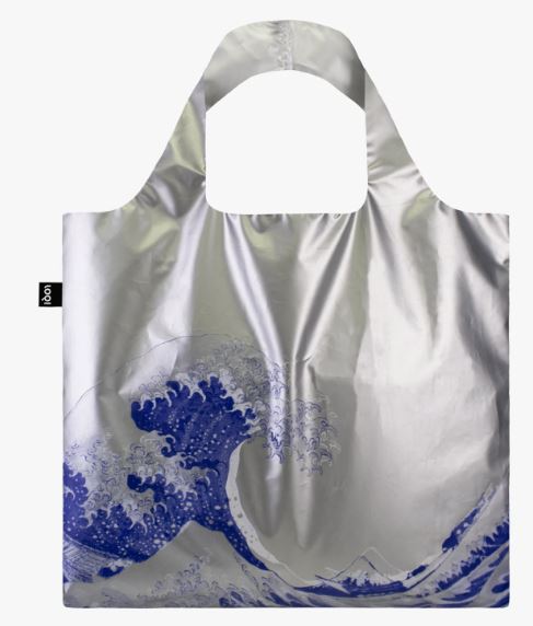 Tasche; Katsushika Hokusai - The Great Wave Metallic Silver Bag; Polyester; blau, silber, weiss; 42 x 50; Loqi